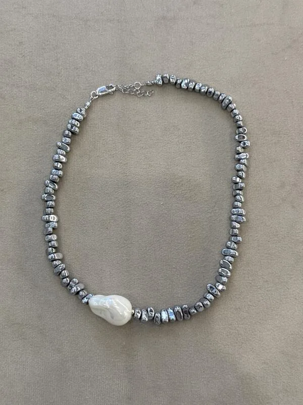 Hematite Pearl Necklace