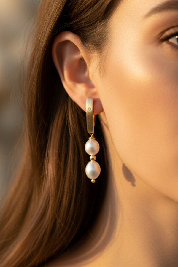 Altın İnci Damla Küpe