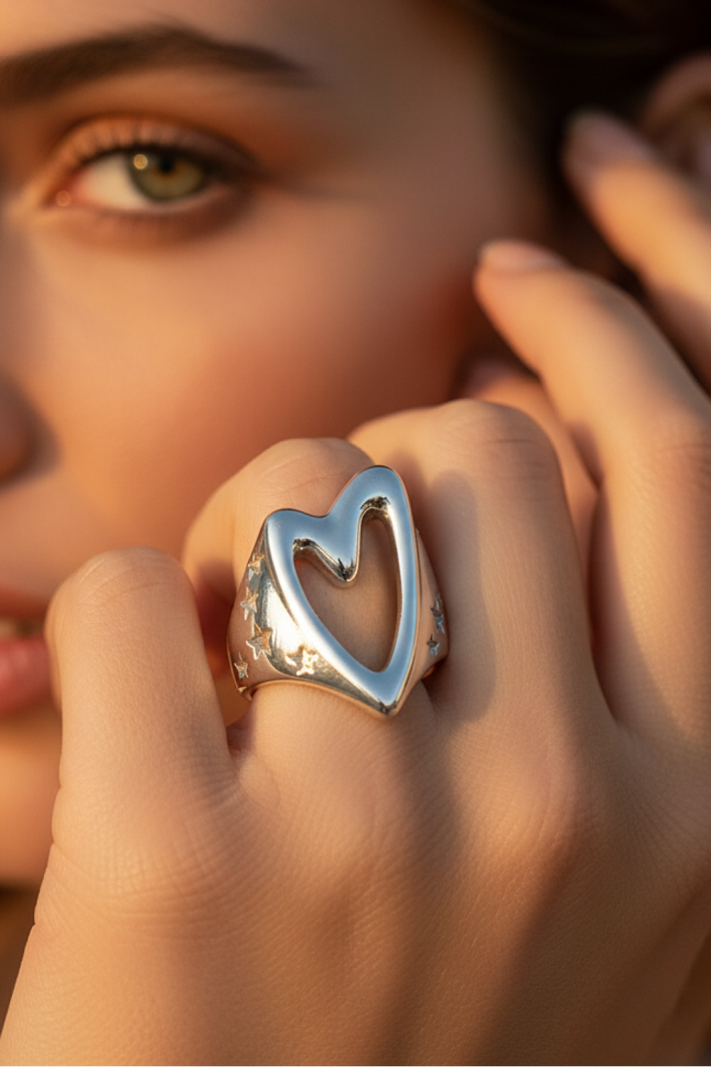 Gümüş Kalp Açık Yüzük