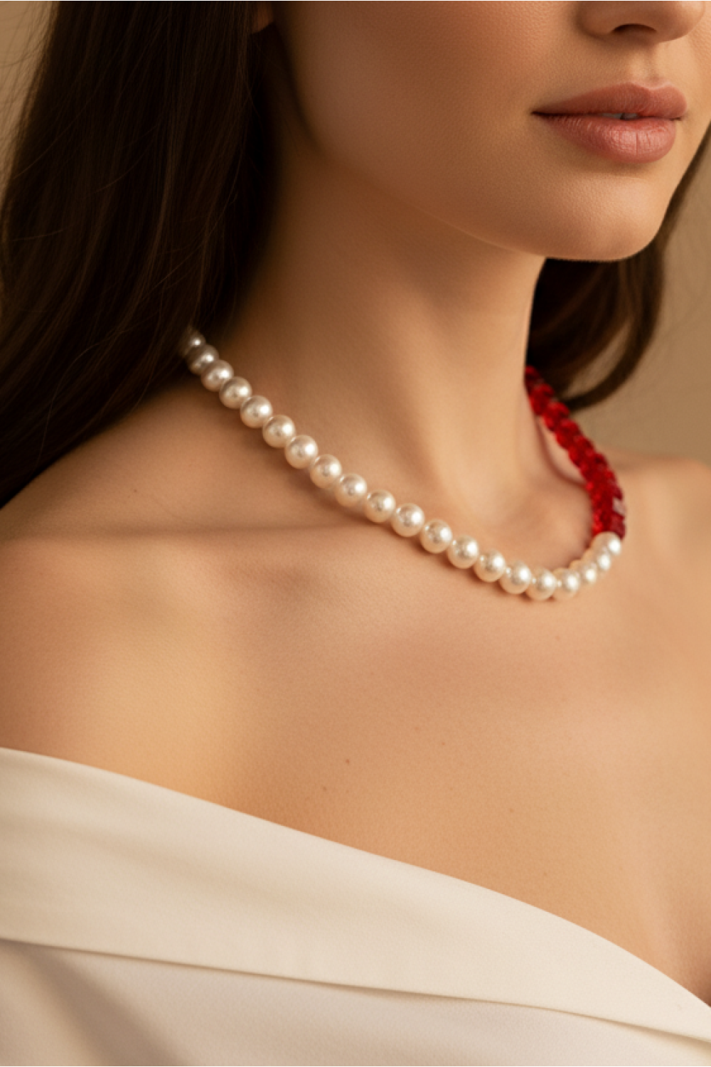 Kızıl İnci Harmoni Swarovski Kolye