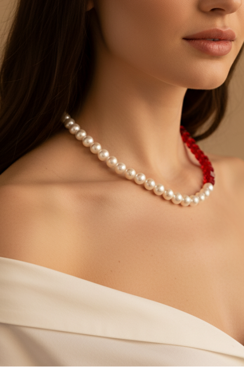 Kızıl İnci Harmoni Kristal Kolye