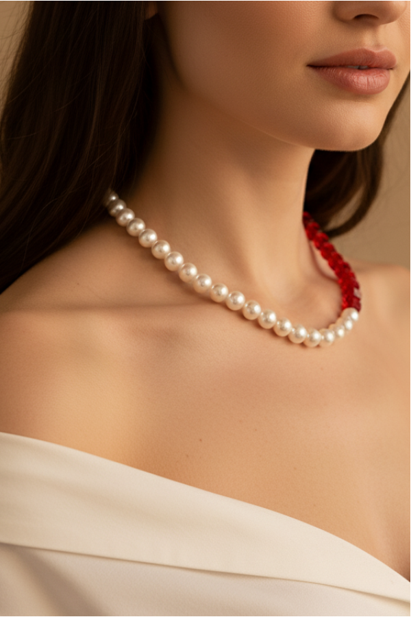 Kızıl İnci Harmoni Kristal Kolye