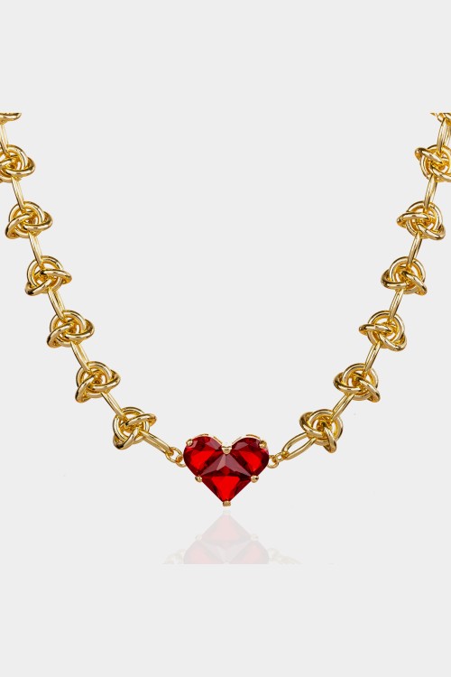 Modern Zincirli Yakut Kalpli Altın Kolye Modern Zincirli Yakut Kalpli Altın Kolye