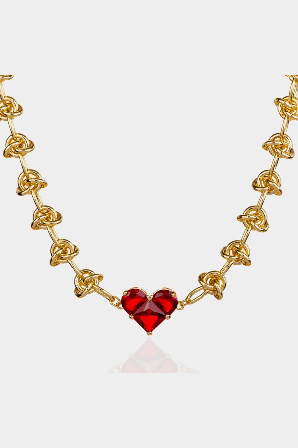 Modern Zincirli Yakut Kalpli Altın Kolye