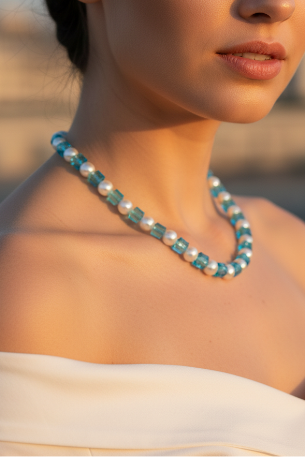 Lush Mavi Senfoni Kristal Kolye