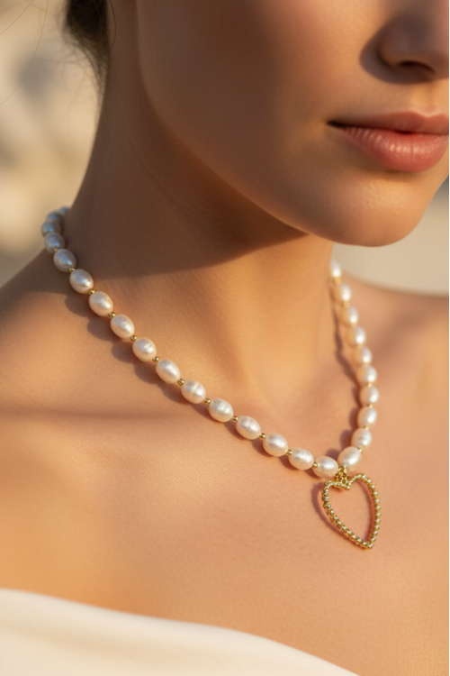 İnci Kalp Kolye