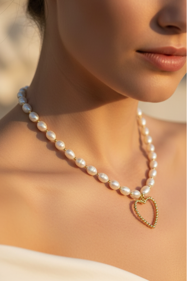 İnci Kalp Kolye