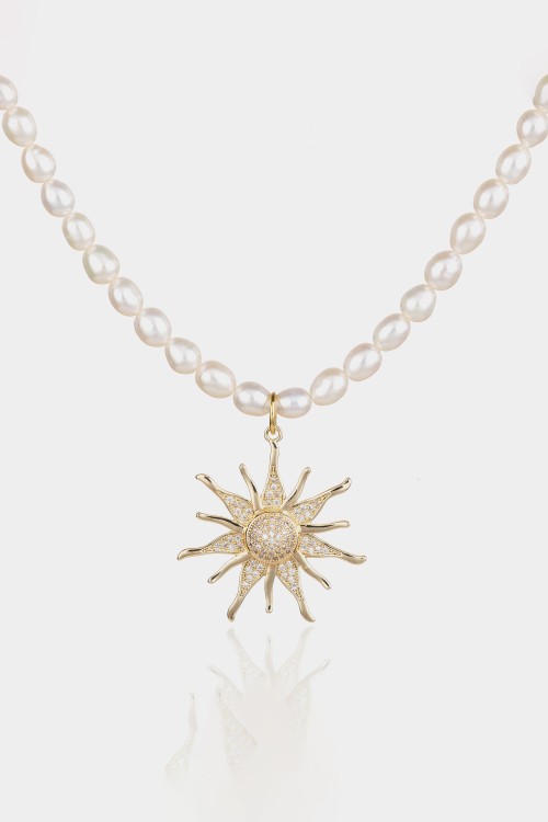 Golden Güneş Işıltısı İnci Kolye